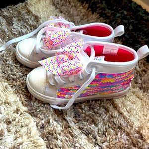 JoJo Siwa neon rainbow sequin high top sneaker with bow